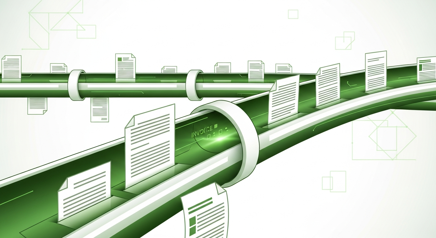 Automated invoice processing system digital pipeline illustration